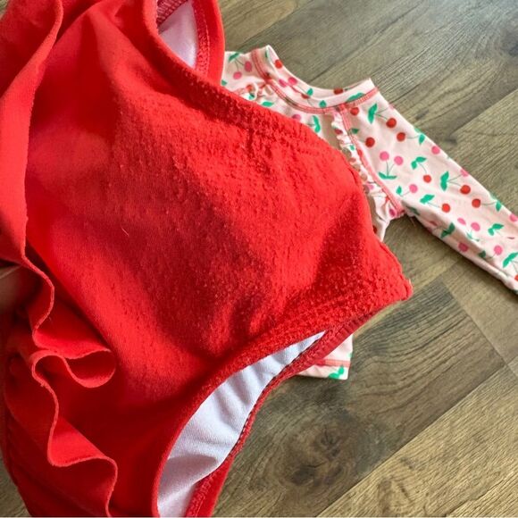 Starting Out Cherry Print 2 piece swimsuit Rashgaurd & ruffle bottom see INFO - Picture 7 of 8